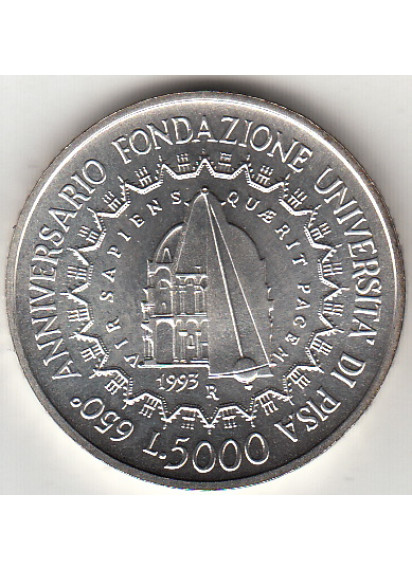 1993  - Lire 5000 Università di Pisa 650° dell'Istituzione  Moneta di Zecca Italia